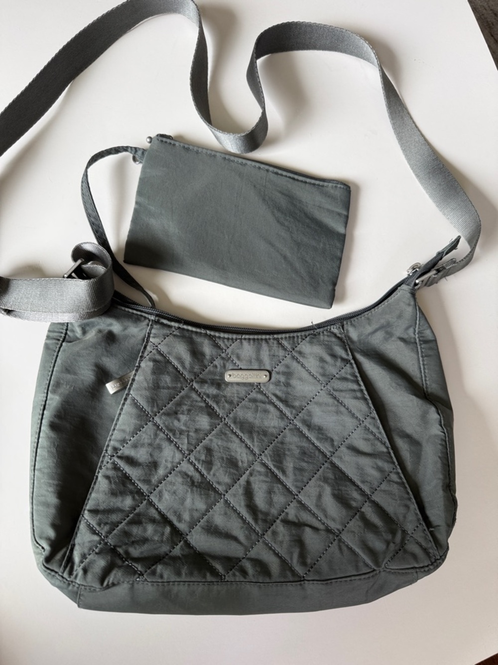 Baggallini Quilted Gray Crossbody with Detachable Pouch